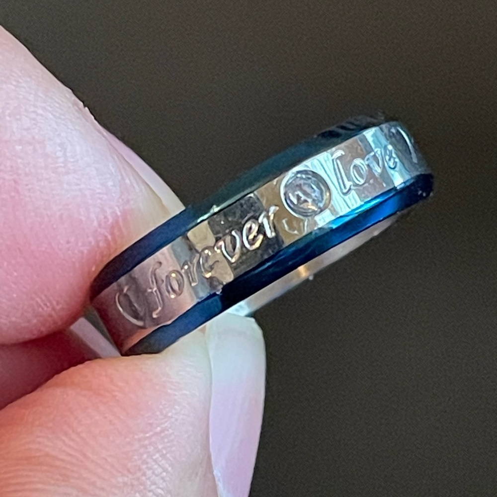 6mm blue silver forever love men ring - Picture 8 of 11